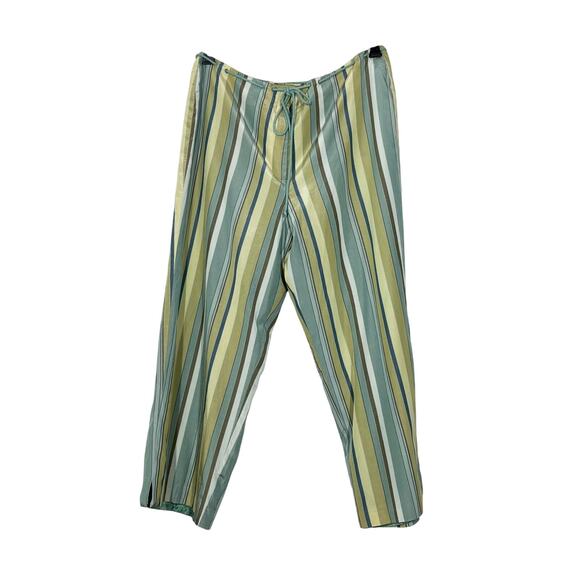 Tommy Bahama Women’s Silk Cotton Cropped‎ Pants Sz 12 Striped Green Teal Costal - Picture 1 of 13